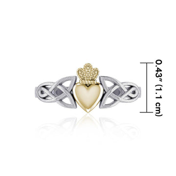 Celtic Knot Claddagh Silver with 14K Gold Accent & Sand brush Ring TRV1743-S - Jewelry